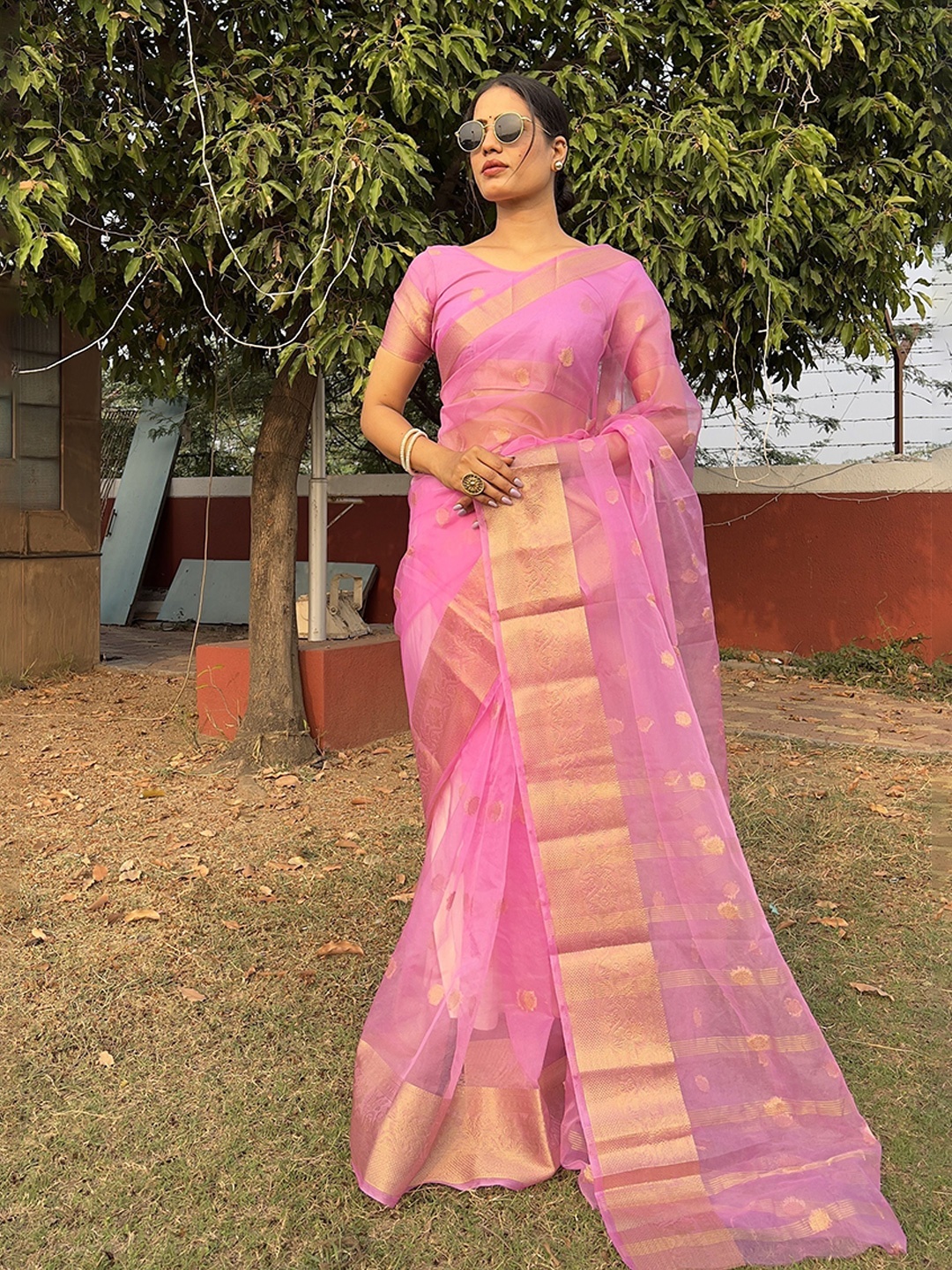 

bansari textiles Woven Design Zari Kota Saree, Pink