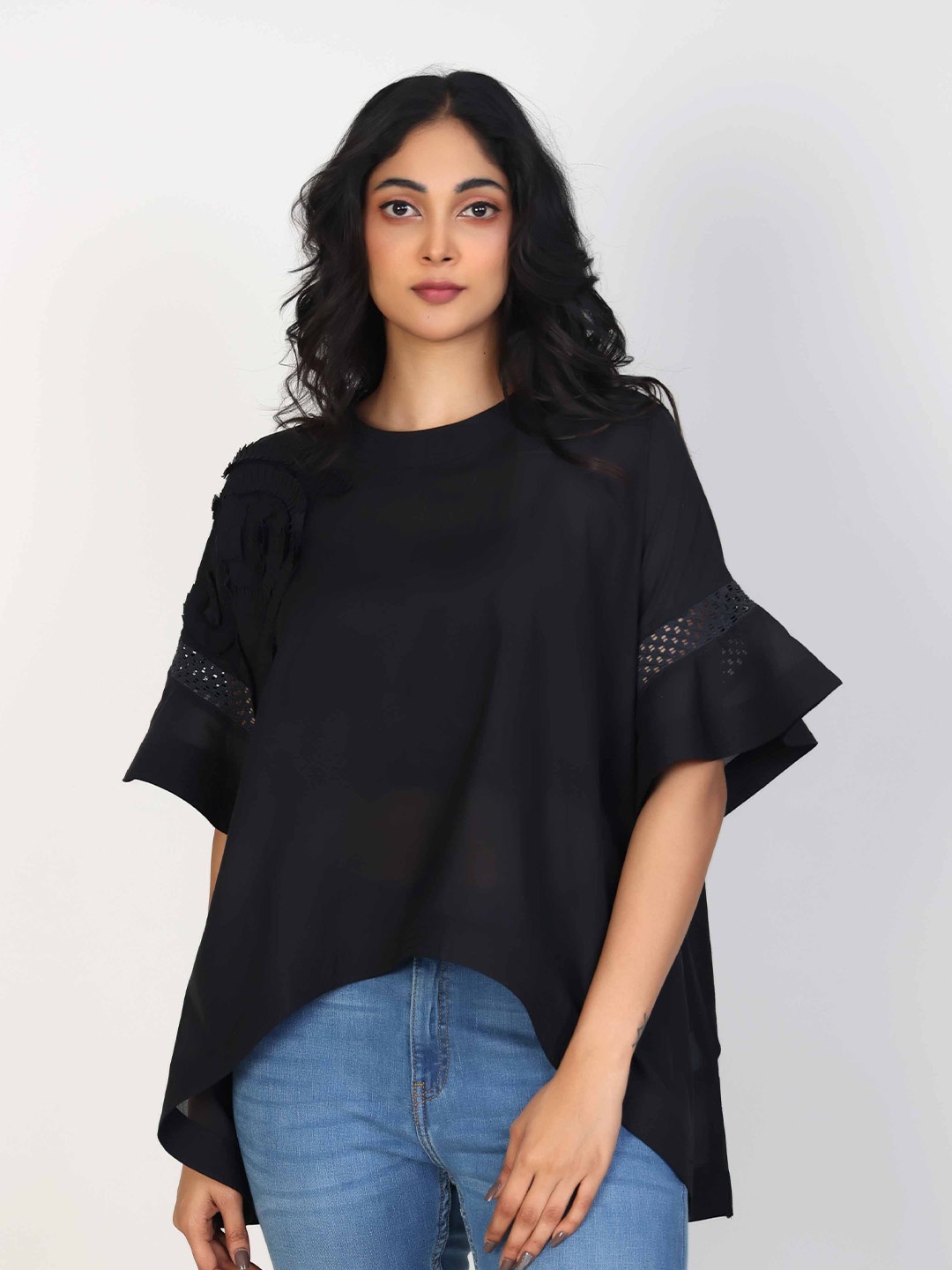 

Hassu's Women Asymmetric Hem Top, Black