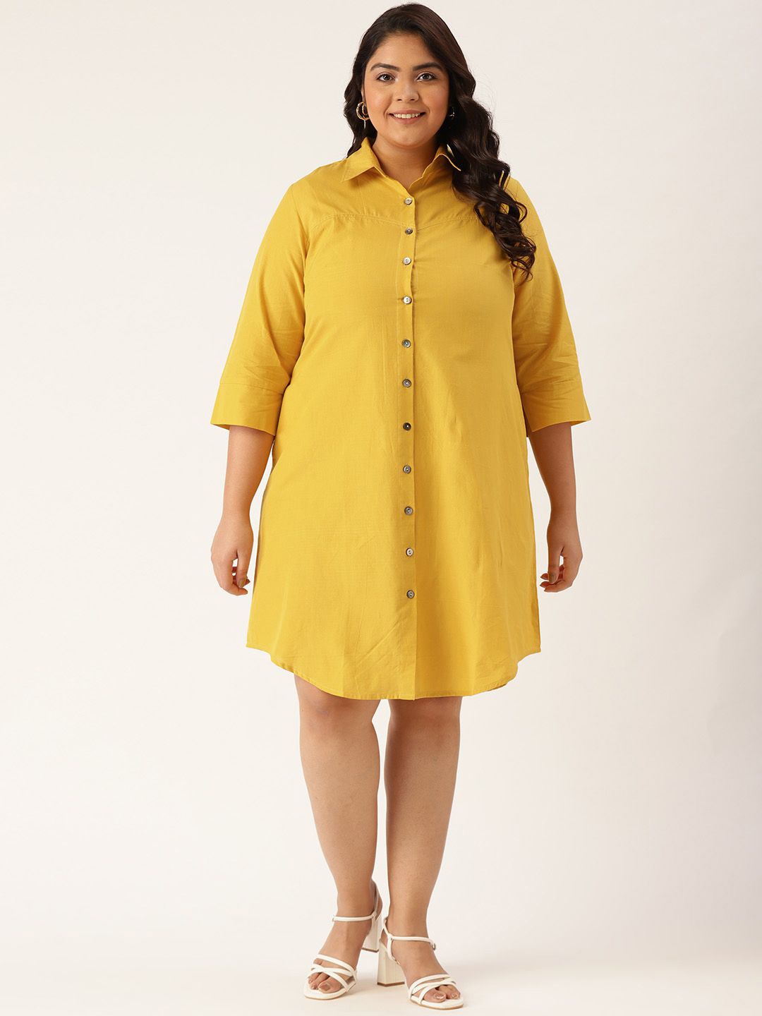 

theRebelinme Women Shirt Midi Dress Plus Size, Mustard
