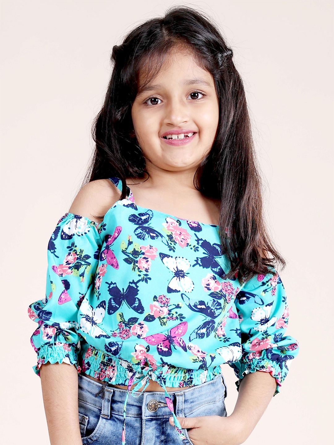 

KiddoPanti Girls Conversational Printed Balloon Top, Blue