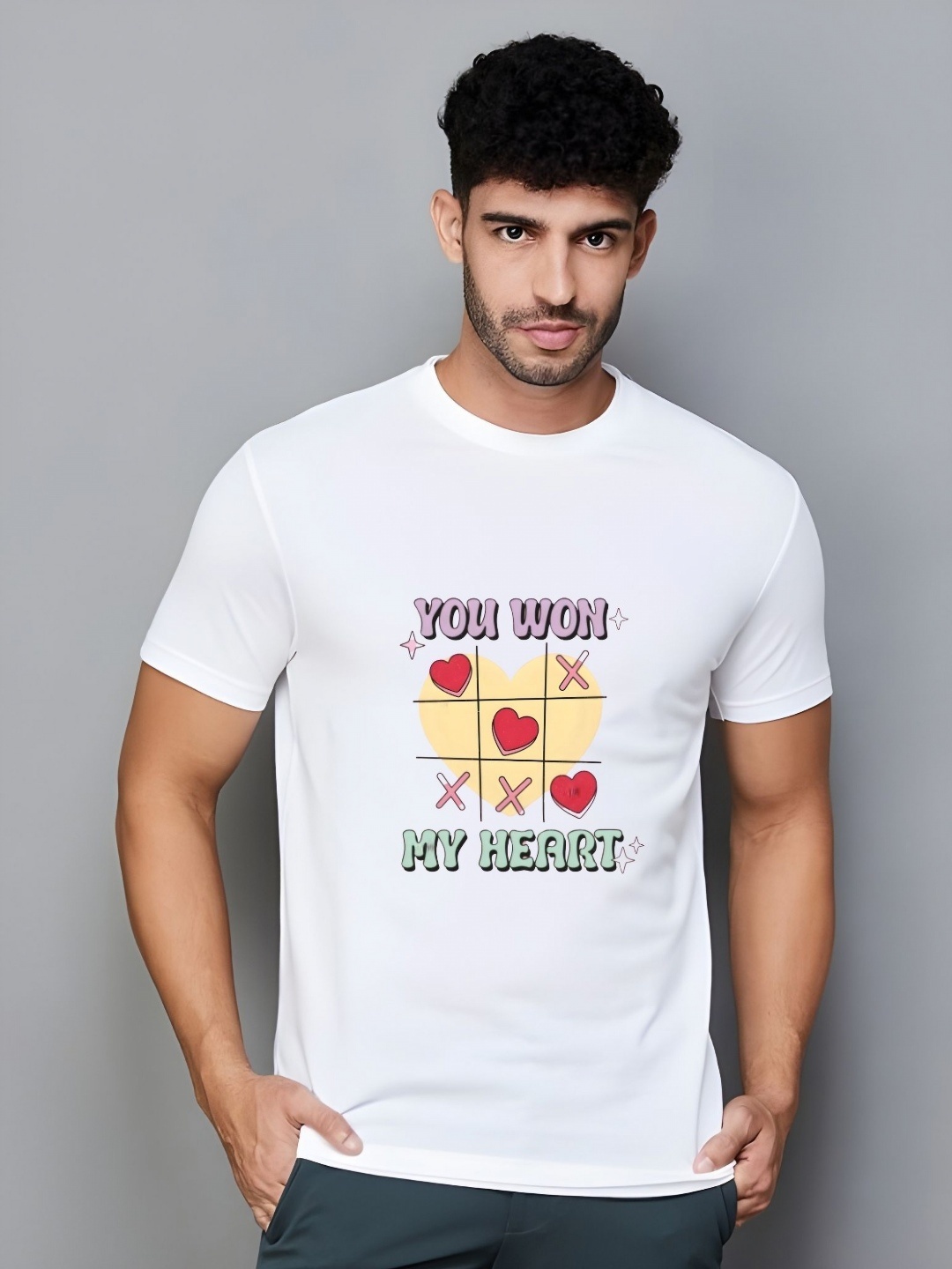 

Krimmple Men Graphic Printed Round Neck Cotton T-shirt, White