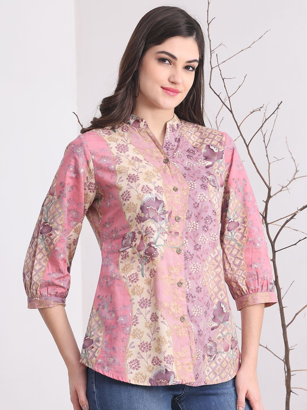 

Claura Women Floral Printed Pure Cotton Top, Pink