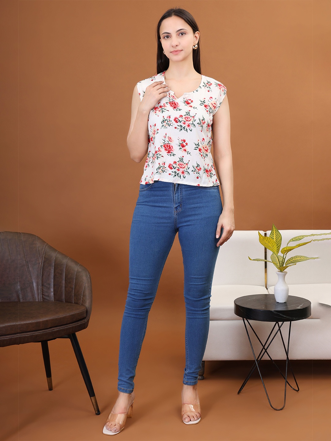 

Moda Rapido Floral Print Crepe Top, Red