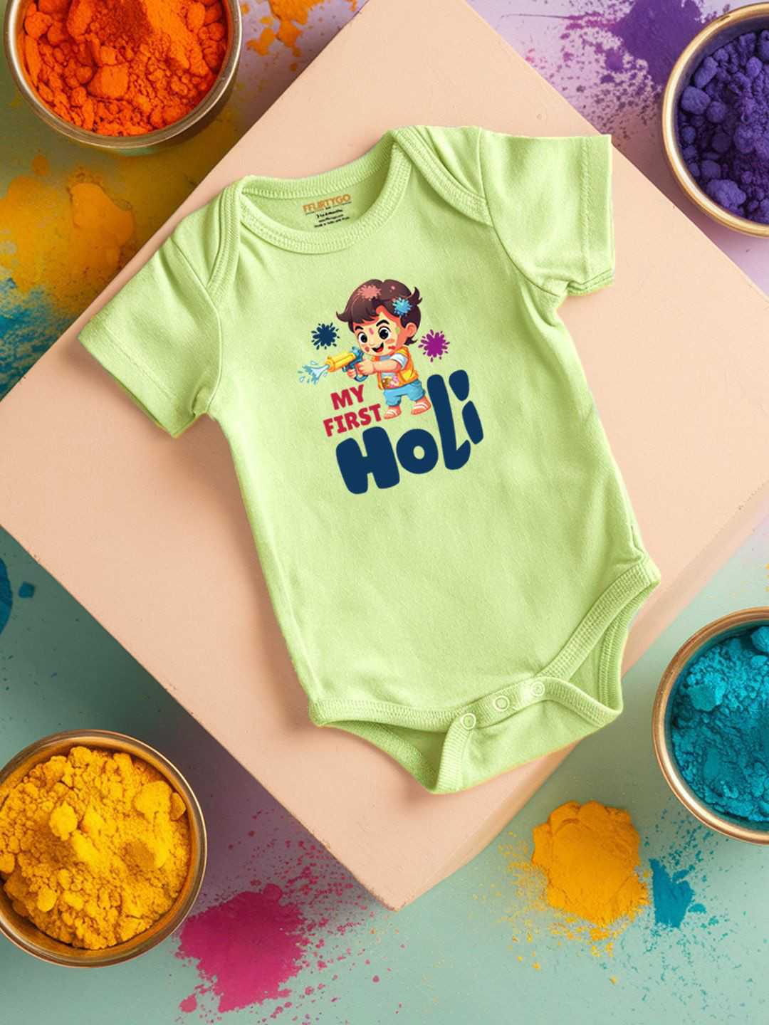 

FFLIRTYGO Infants Holi Printed Cotton Bodysuit, Green