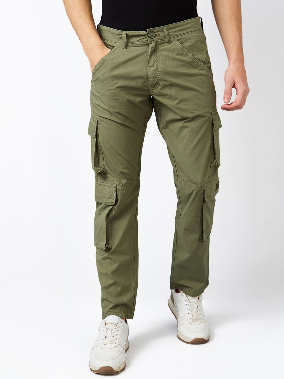 

SPYKAR Men Straight Fit Mid Rise Cargos, Green