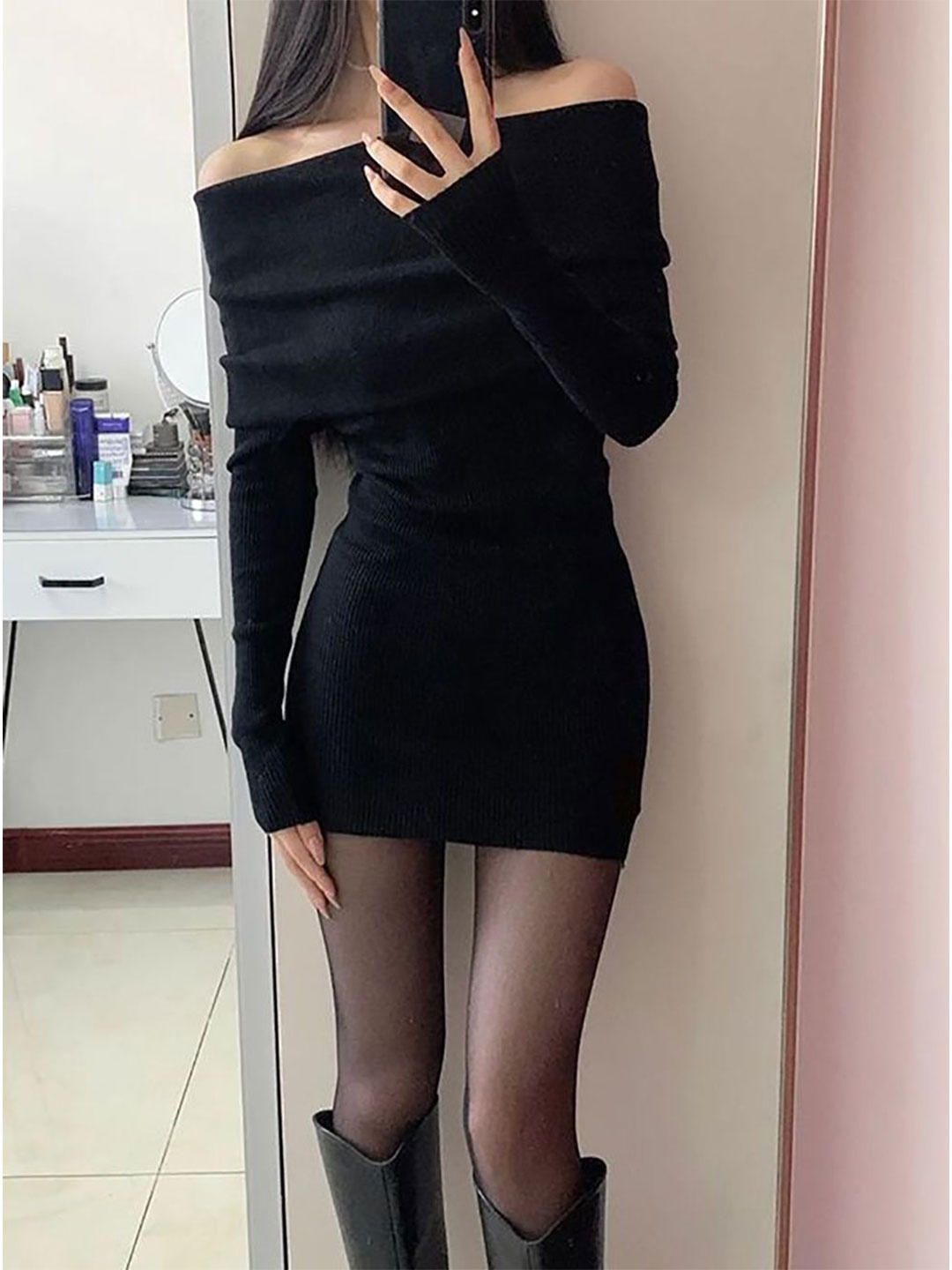 

StyleCast x Revolte Off-Shoulder Sheath Mini Dress, Black