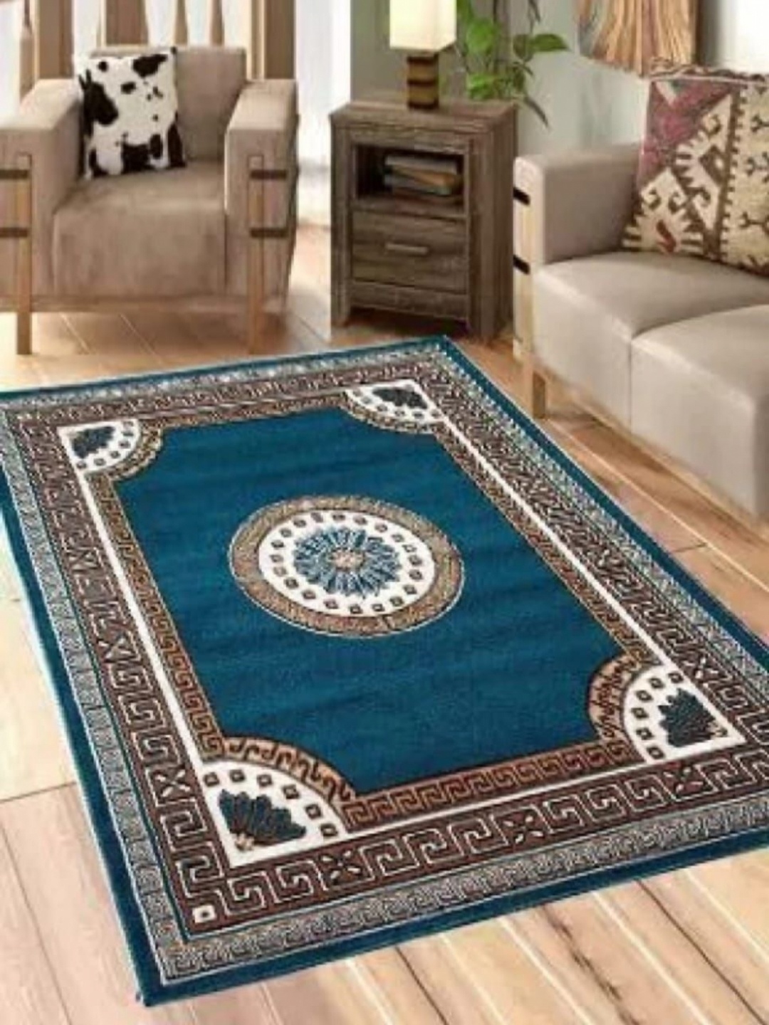 

Samjeeda Handloom carpets Black Geometric Anti-Skid Polyester Carpet