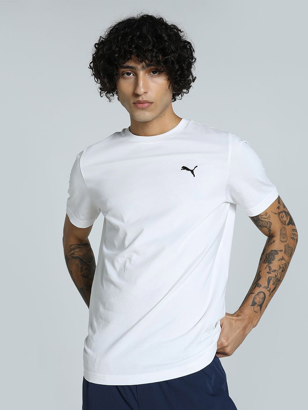 

Puma Men Small Logo Solid Pure Cotton Short Sleeve T-Shirt, White