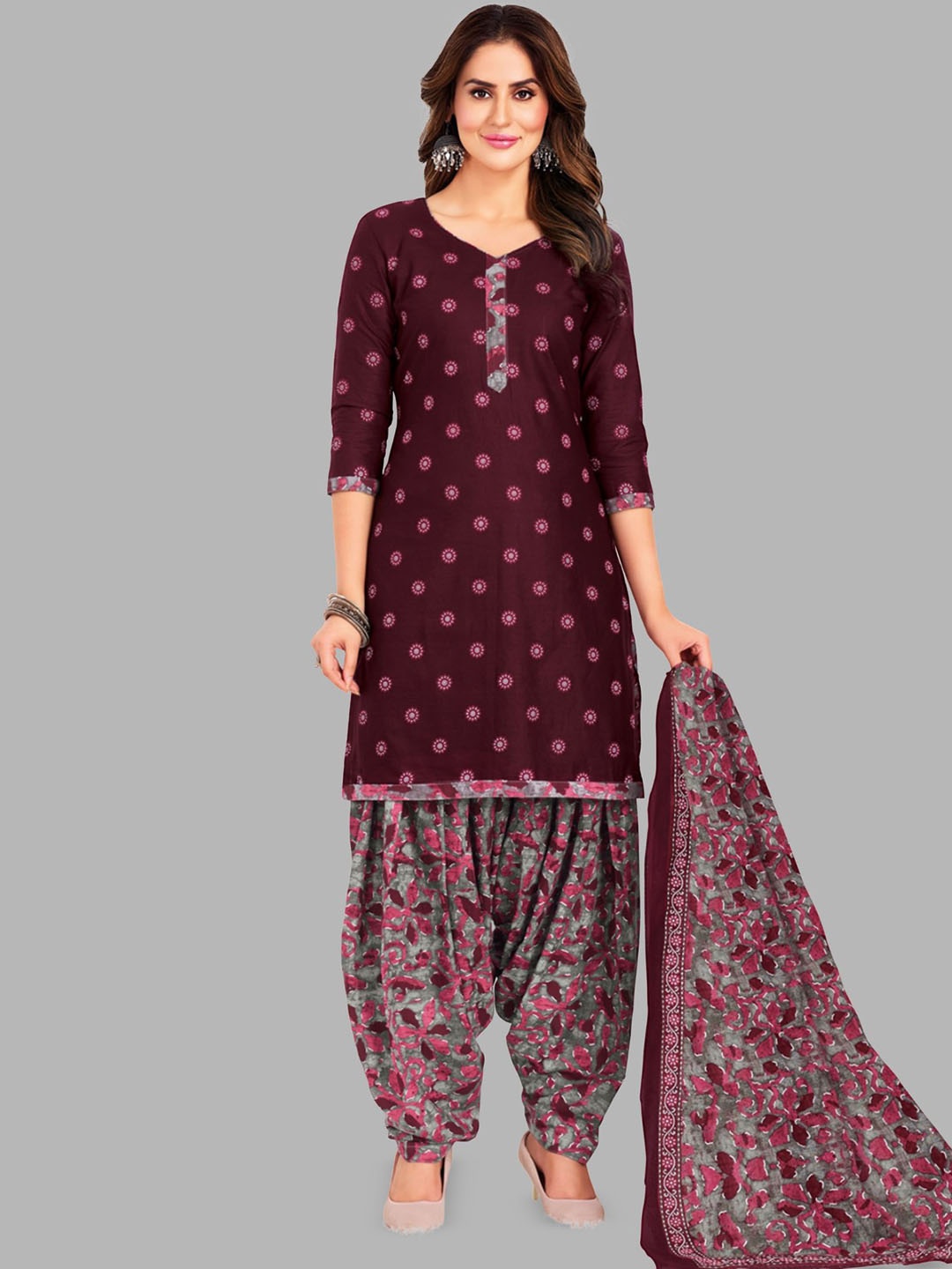 

Simmu Floral Printed Pure Cotton Unstitched Dress Material, Purple