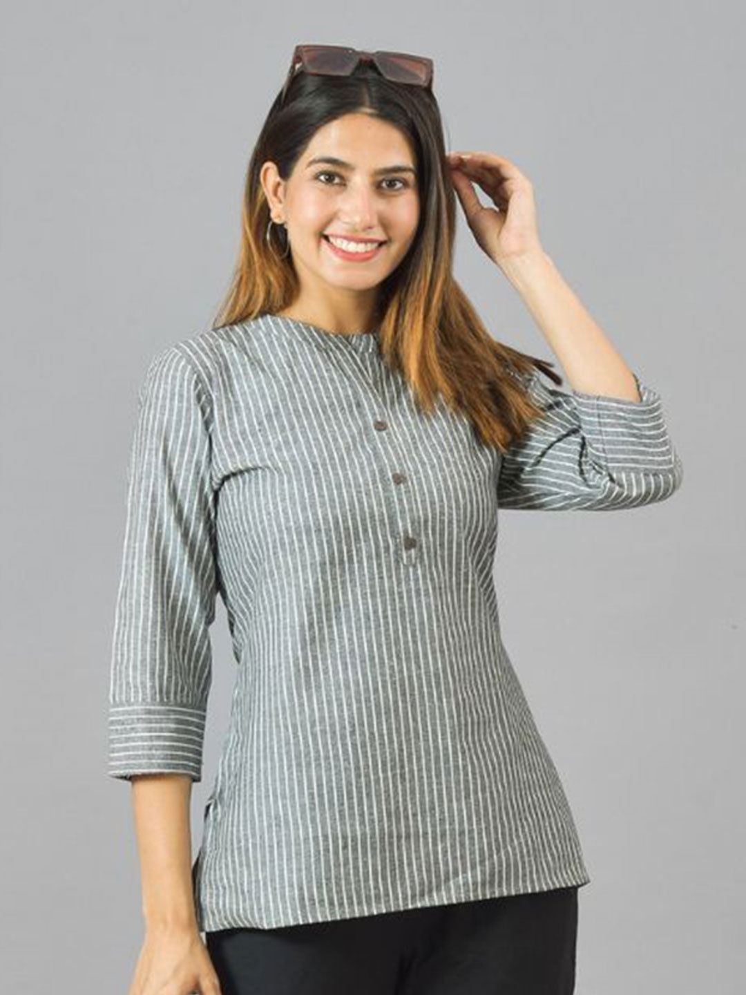 

Suha Women Striped Cotton Top, Grey