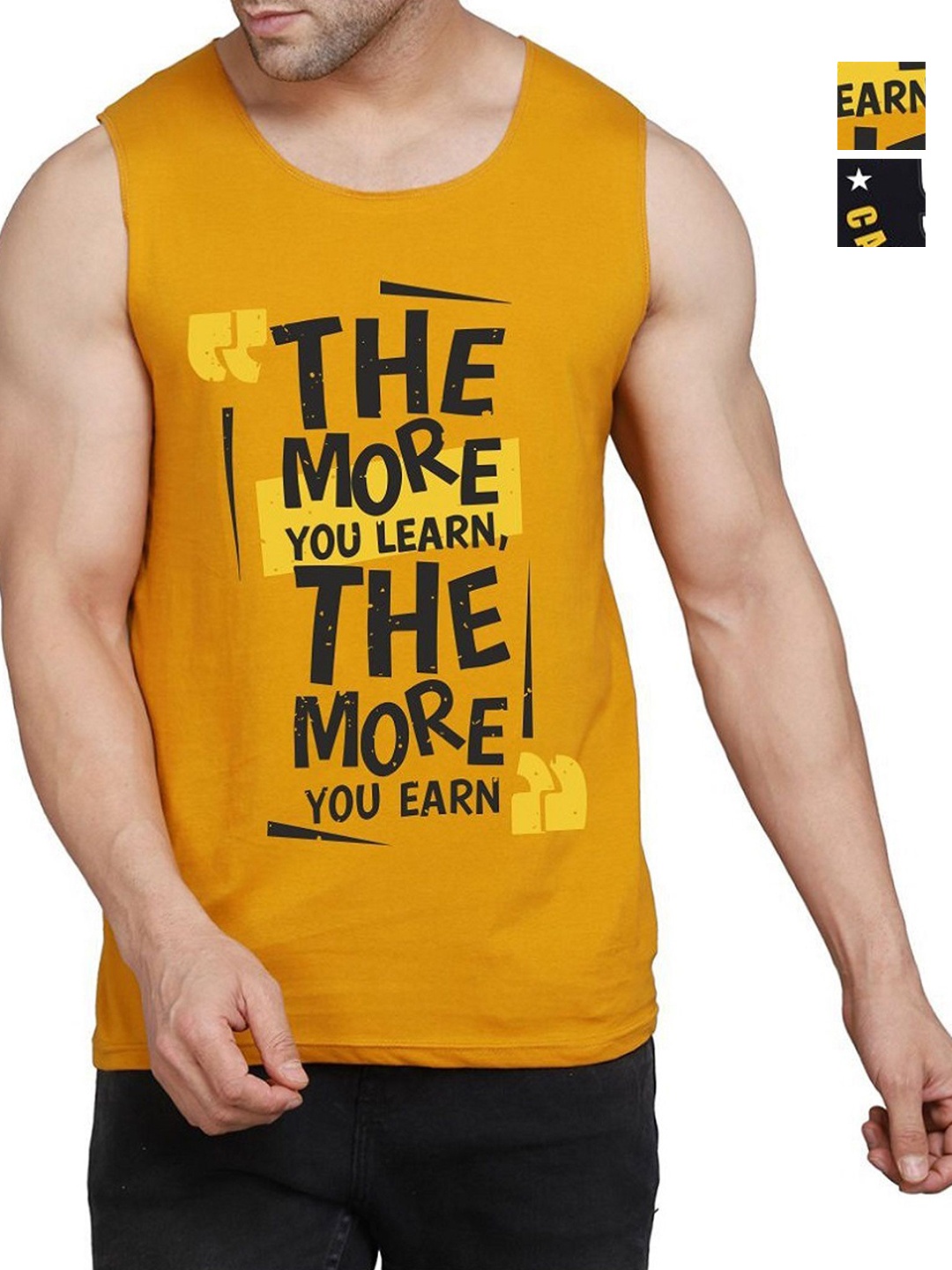 

WOOSTRO Men Pack Of 2 Typography Printed Round Neck Cotton Slim Fit T-shirts, Mustard