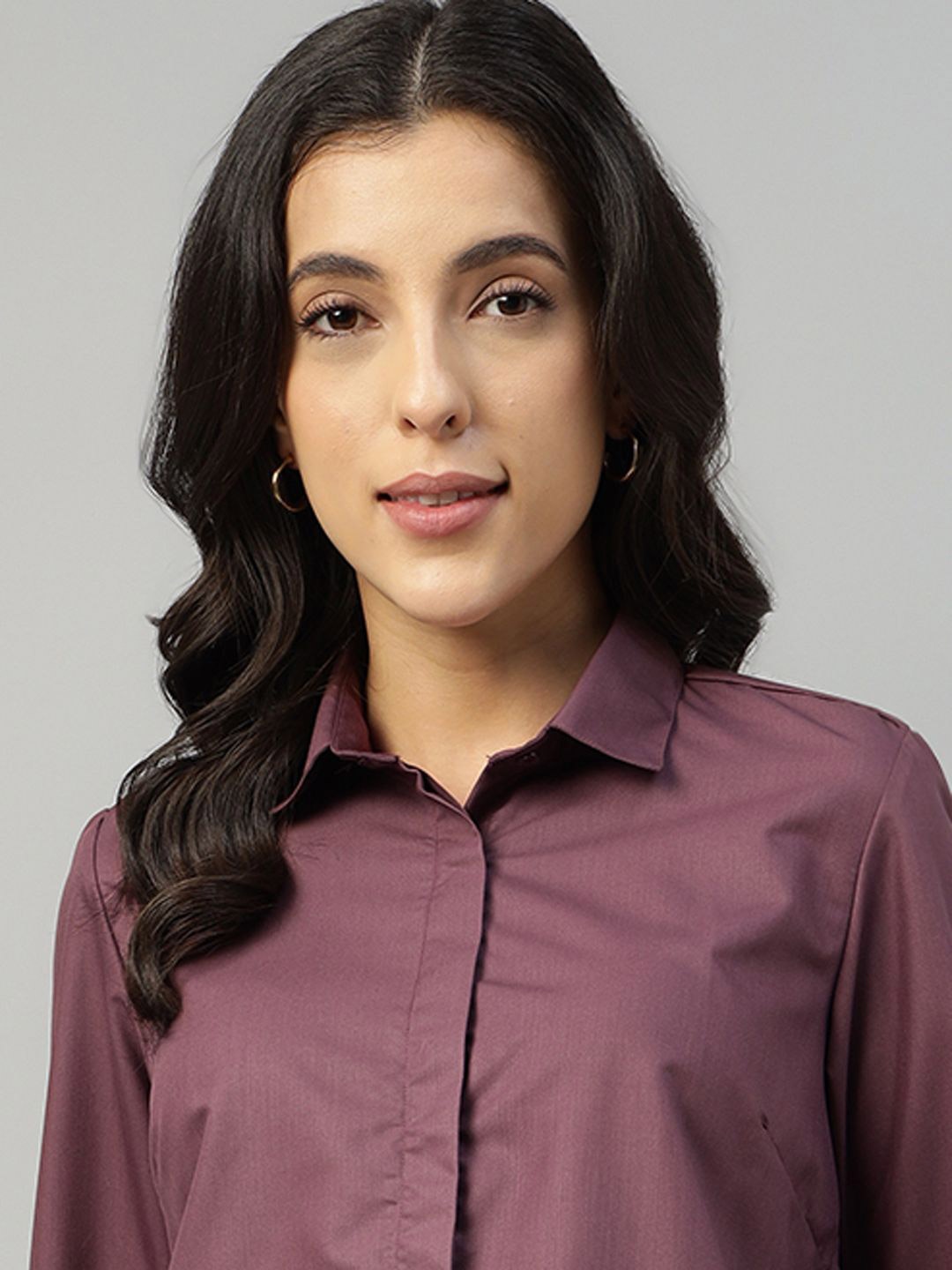

English Navy Women Smart Fit Spread Collar Solid Cotton Formal Shirt, Burgundy