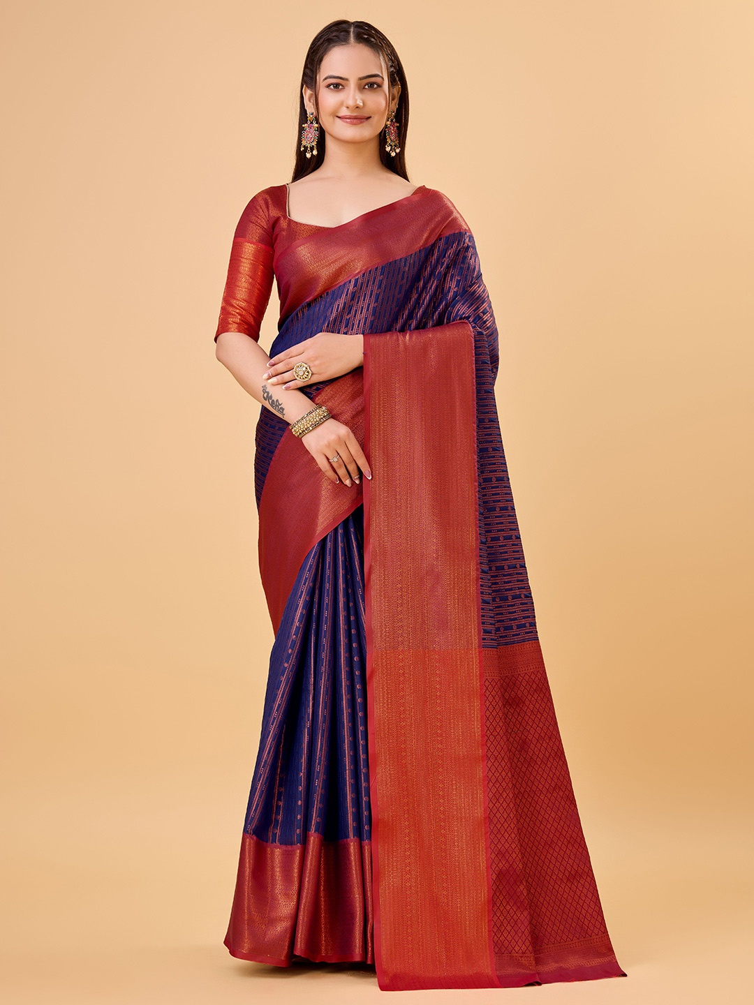 

bansari textiles Woven Design Zari Art Silk Banarasi Saree, Purple