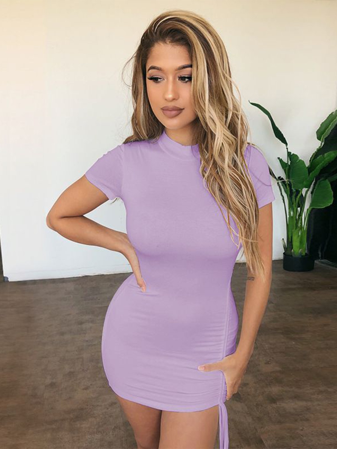 

StyleCast x Revolte Women Cap Sleeve Bodycon Mini Dress, Purple