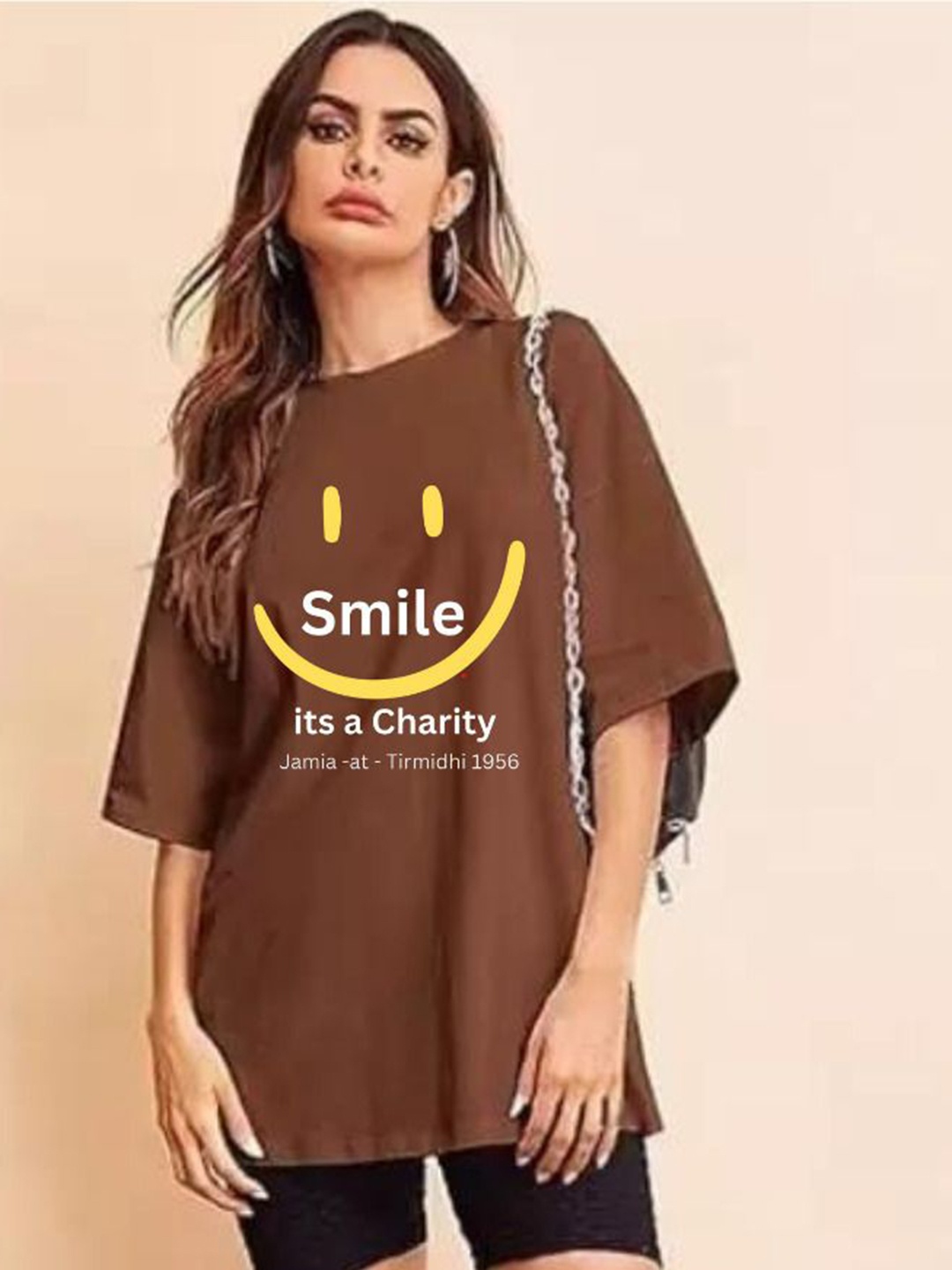 

SALUJA FABRICS Women Camouflage Printed Applique T-shirt, Brown