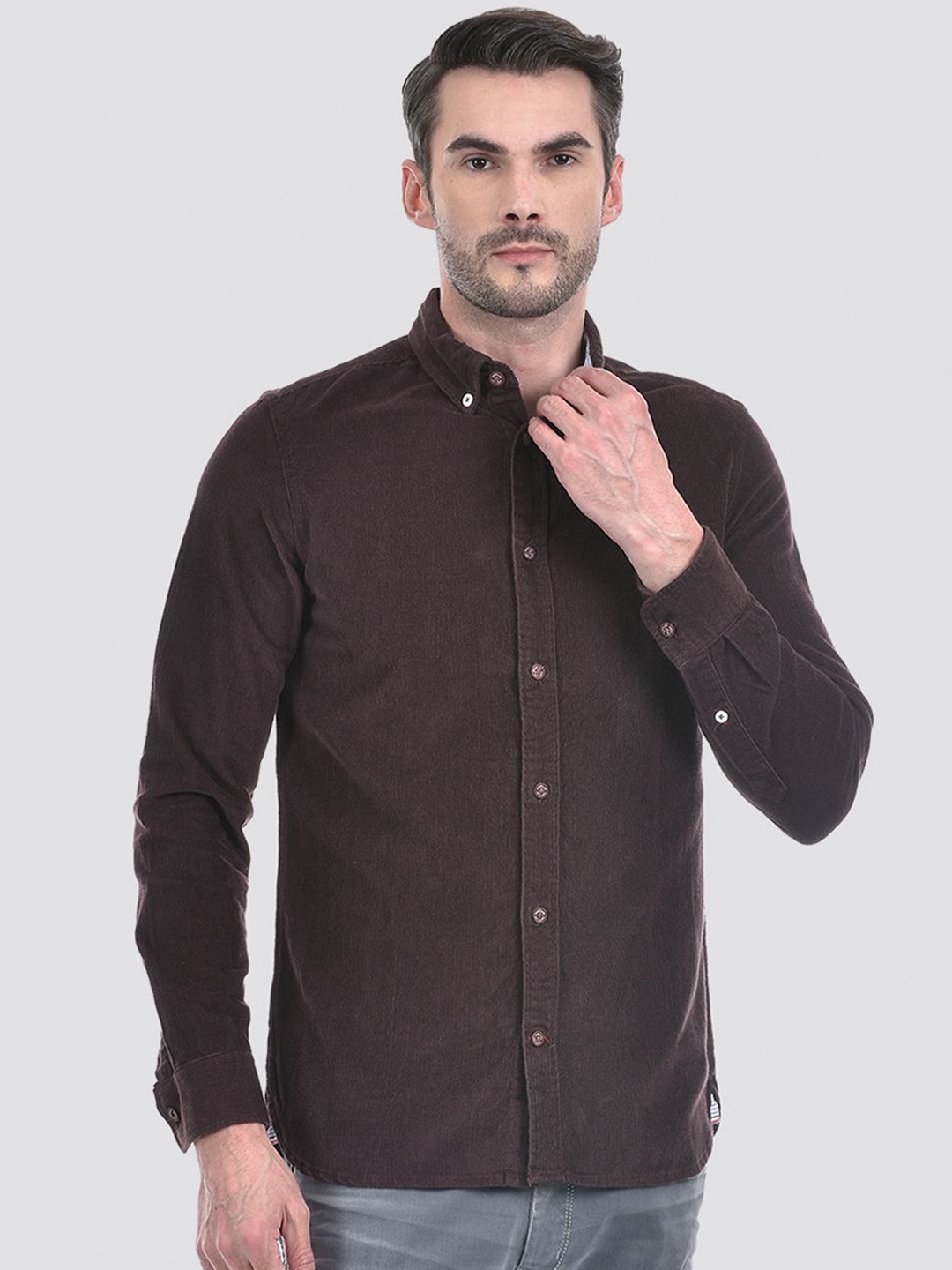 

Numero Uno Men Button-Down Collar Solid Cotton Casual Shirt, Brown