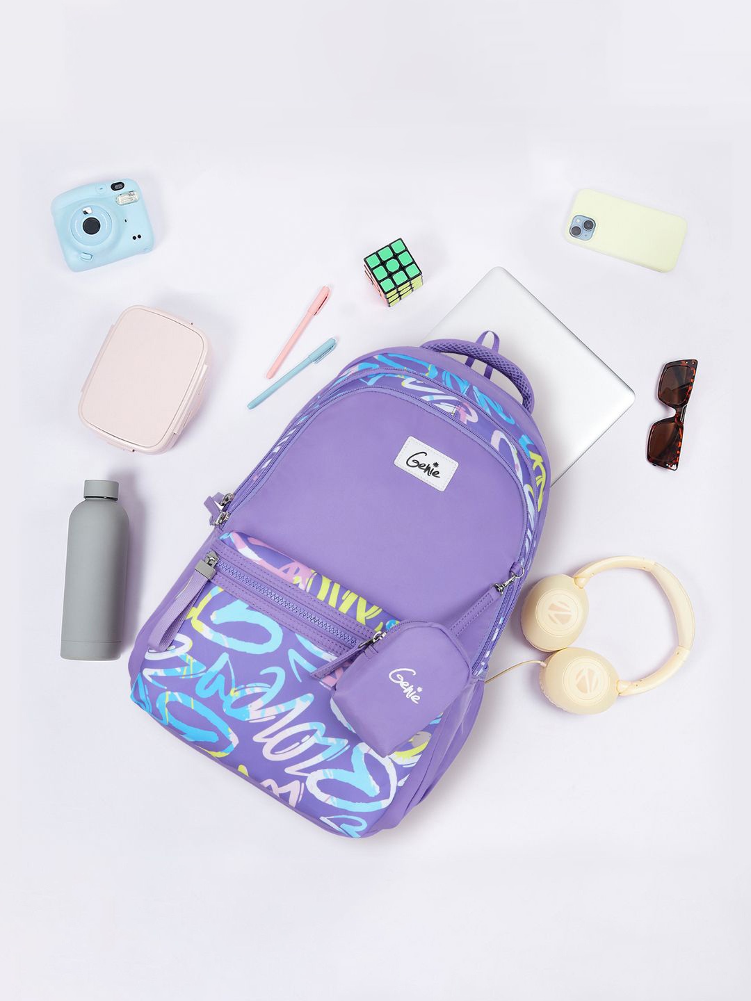 

Genie Women Graphic Backpack With Zip Pouch, Purple