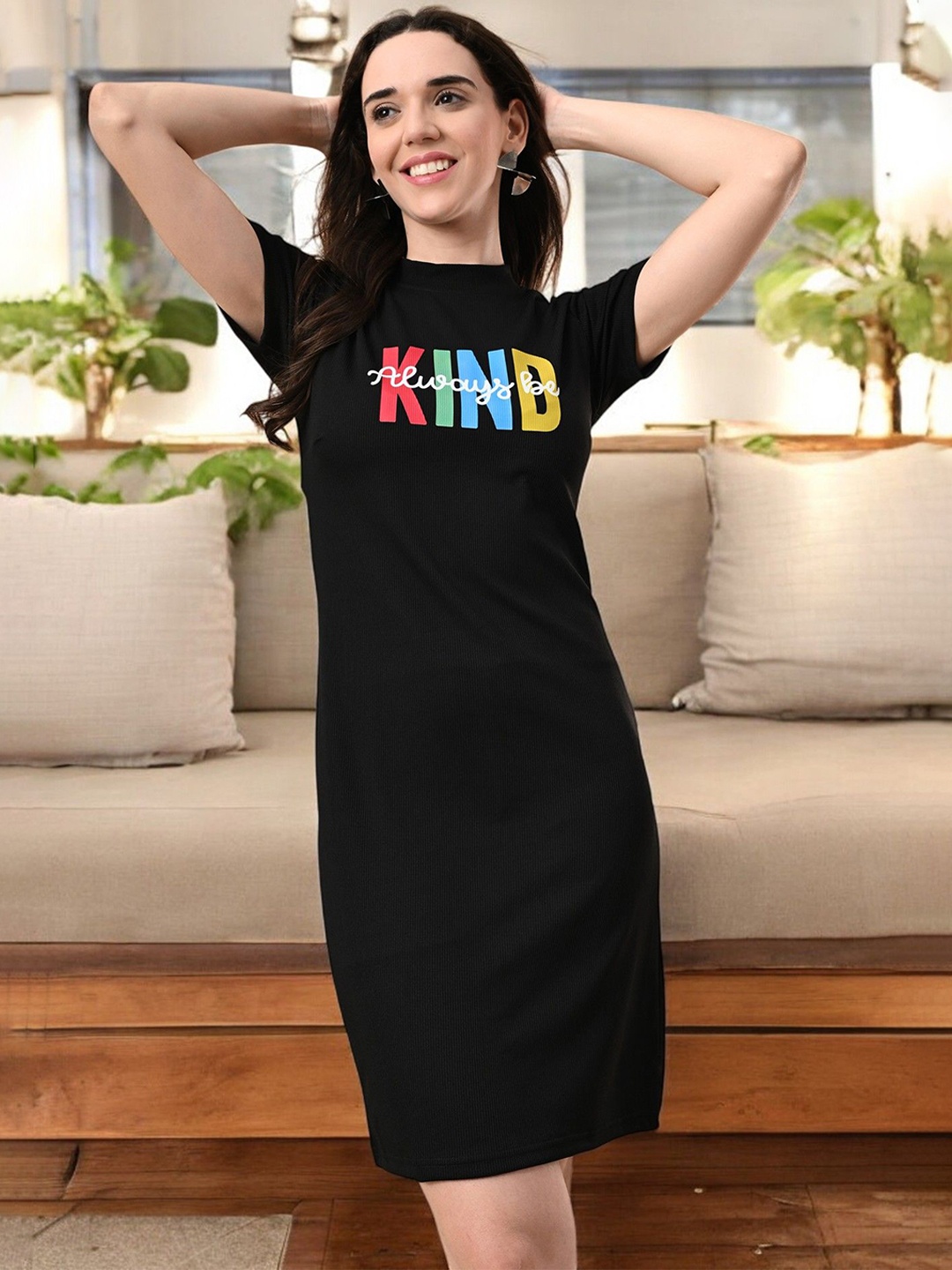 

IUGA Printed T-shirt Dress, Black