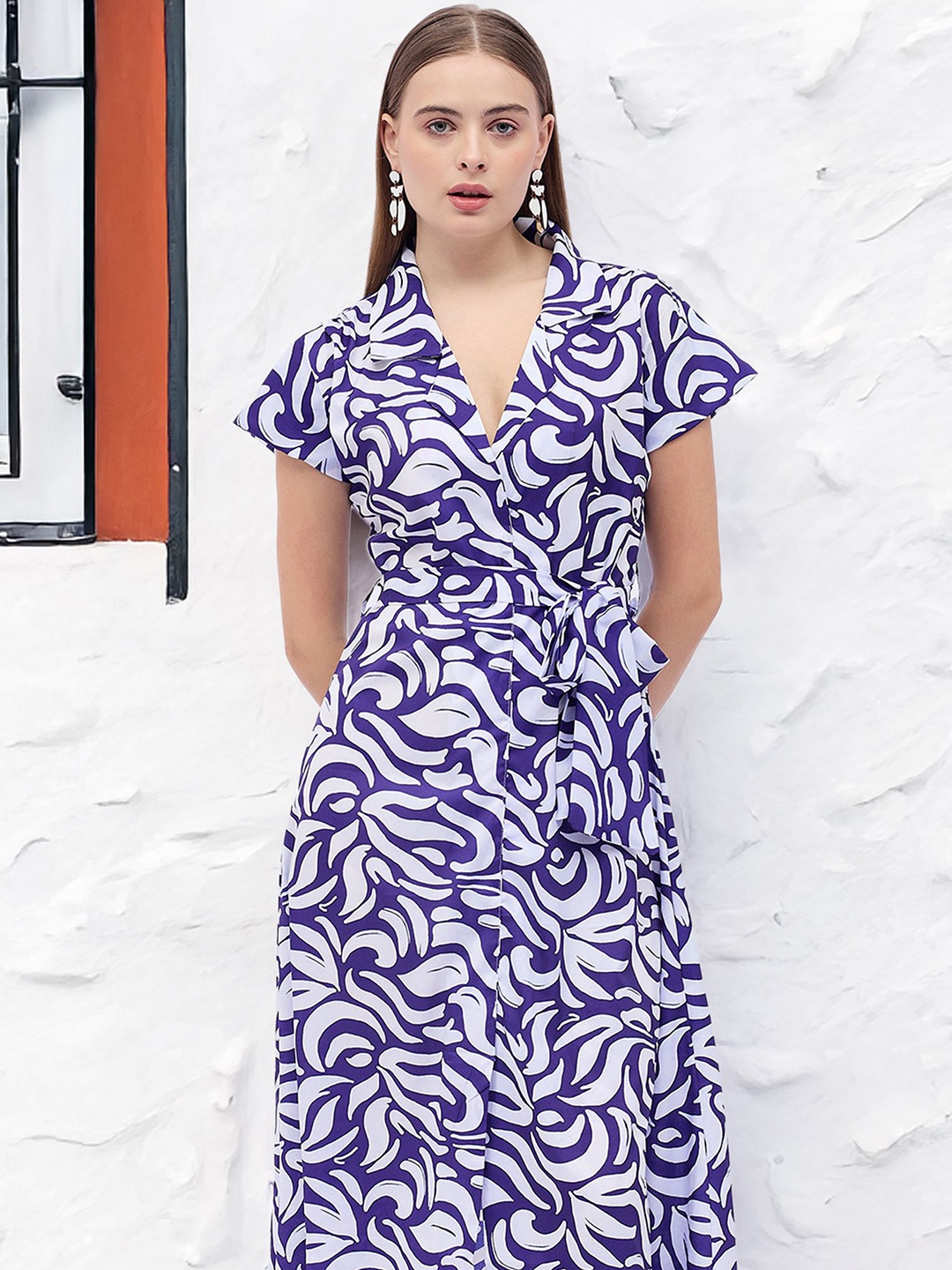 

all about you Women Printed Wrap Midi Dress, Blue