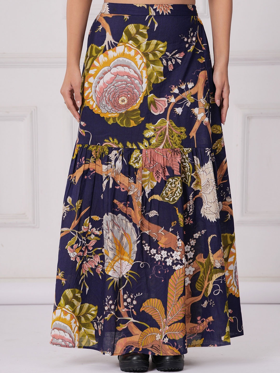 

UT Venero Women Digital Printed Pure Cotton Maxi Skirt, Navy blue