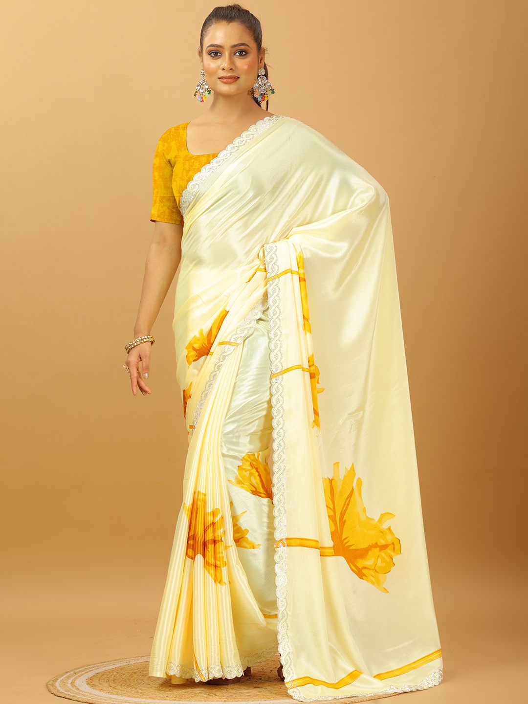 

A.V.M. SILK MILLS Floral Pure Georgette Saree, Yellow