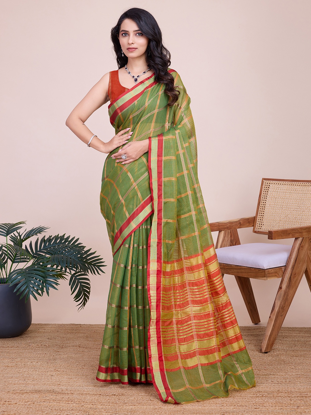 

bansari textiles Woven Design Zari Banarasi Saree, Green