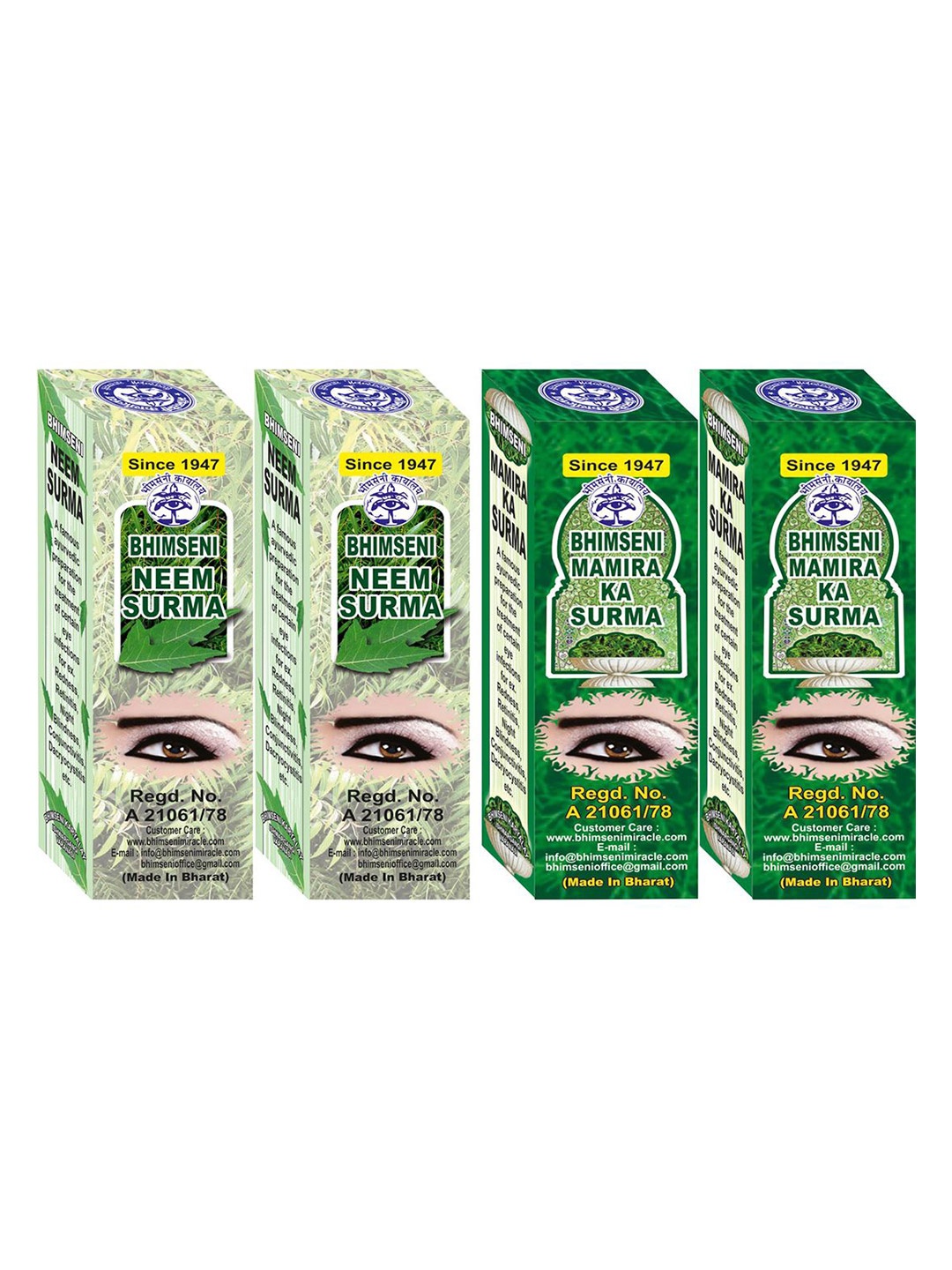 

Bhimseni Karyalay Set Of 4 Mamira & Neem Smudge Proof Surma With Triphala Bhasm- 1.5g Each, Grey