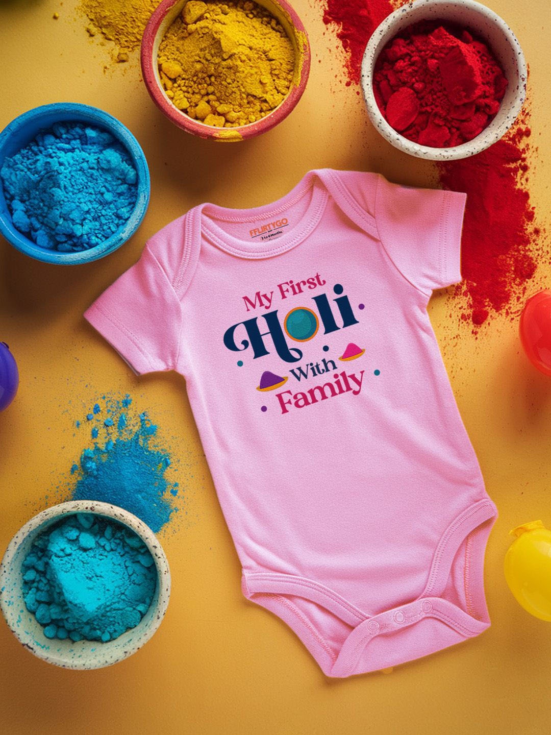 

FFLIRTYGO Infants Holi Printed Pure Cotton Bodysuit, Pink