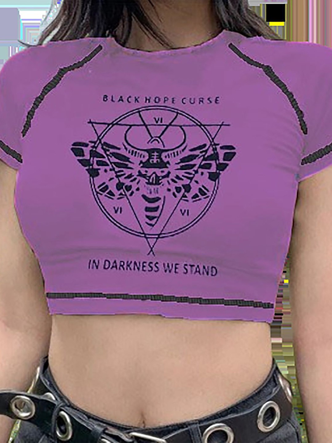 

CLOTHY Graphic Printed Crop Fitted Top, Lavender