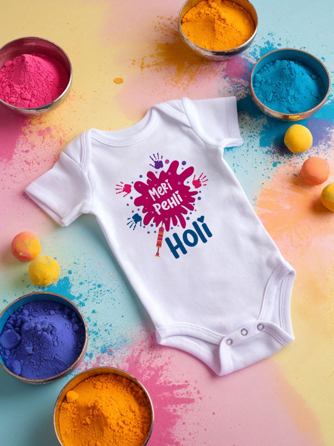 

FFLIRTYGO Infants Holi Printed Cotton Bodysuit, White