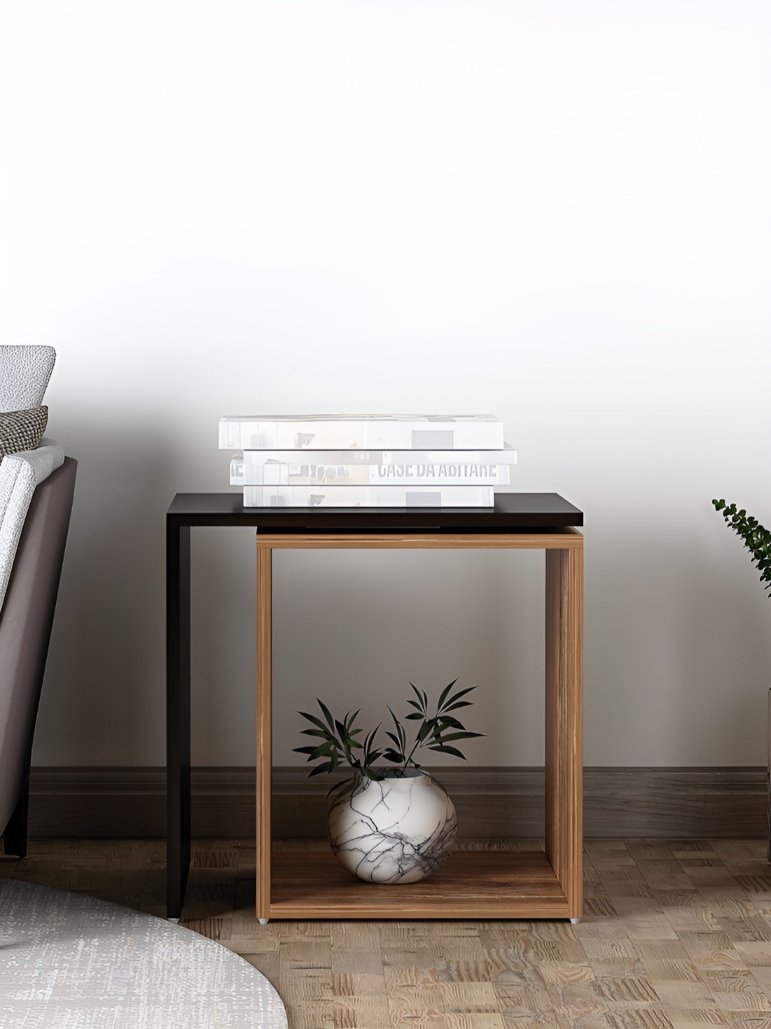 

RANDOM Brown & Black Wooden Square Bedside Table