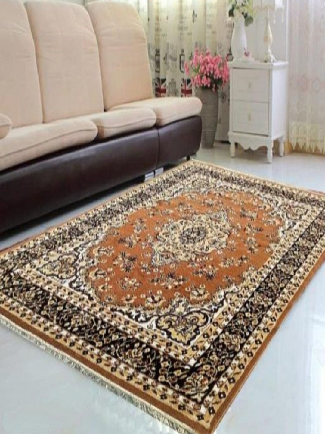 

Samjeeda Handloom carpets Gold Toned & Beige Ethnic Motifs Printed Anti-Skid Carpet