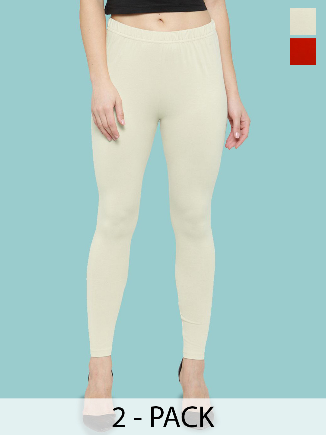 

Castle Lifestyle Women Pack Of 2 Mid-Rise Ankle-Length Leggings, Off white