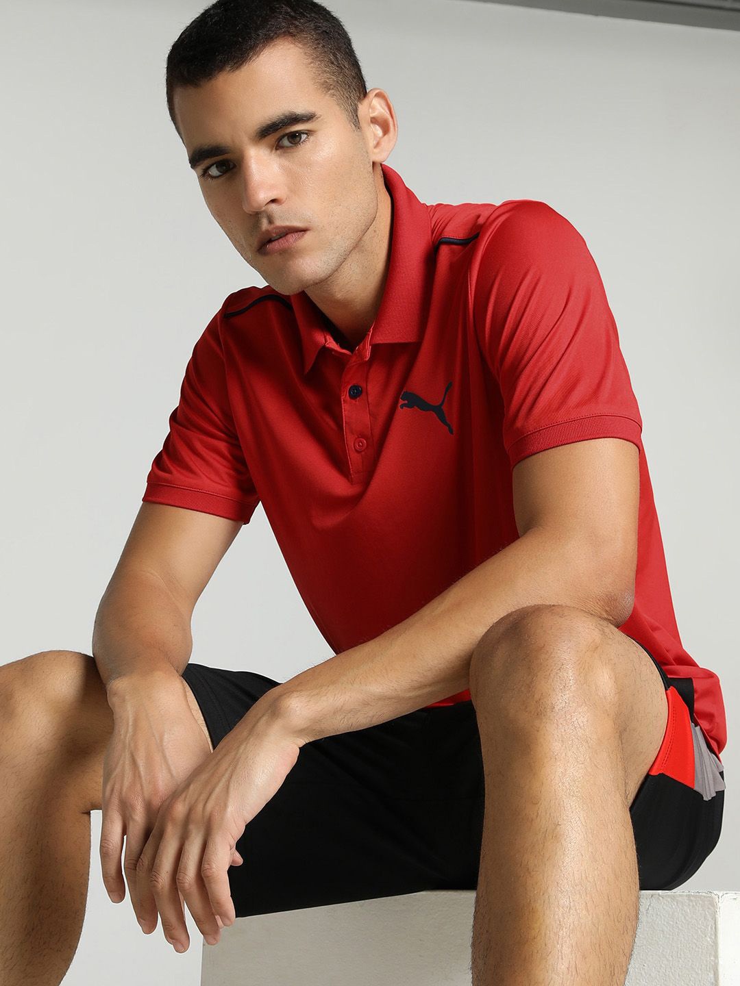 

Puma Piping Cricket Polo Collar Short Sleeve T-Shirt, Red