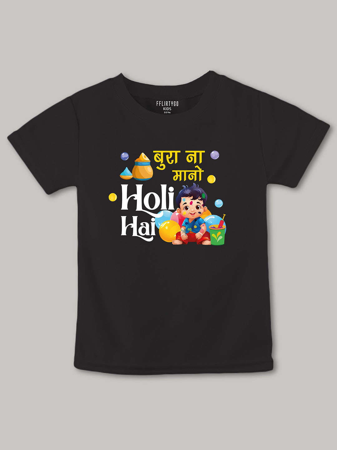 

FFLIRTYGO Unisex Kids Graphic Printed Round Neck Cotton T-shirt, Black