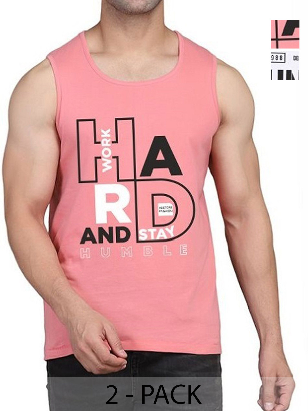 

WOOSTRO Men Pack Of 2 Typography Printed Round Neck Cotton Slim Fit T-shirts, Peach