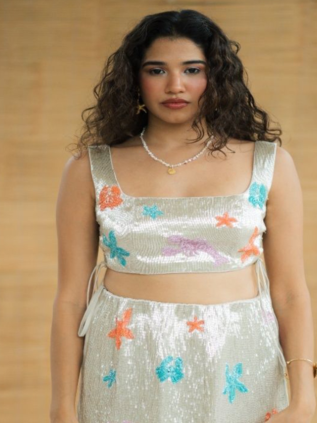 

LABEL SUGAR Embroidered Bralette Crop Top, Silver