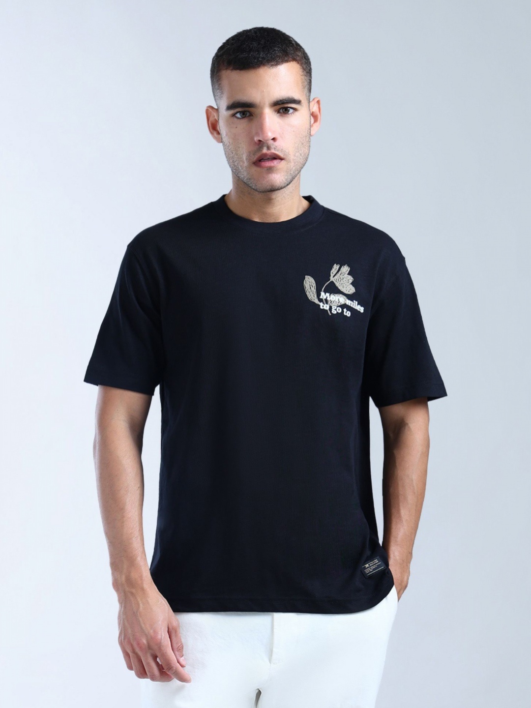 

Flying Machine Men Brand Logo Printed Applique T-shirt, Black