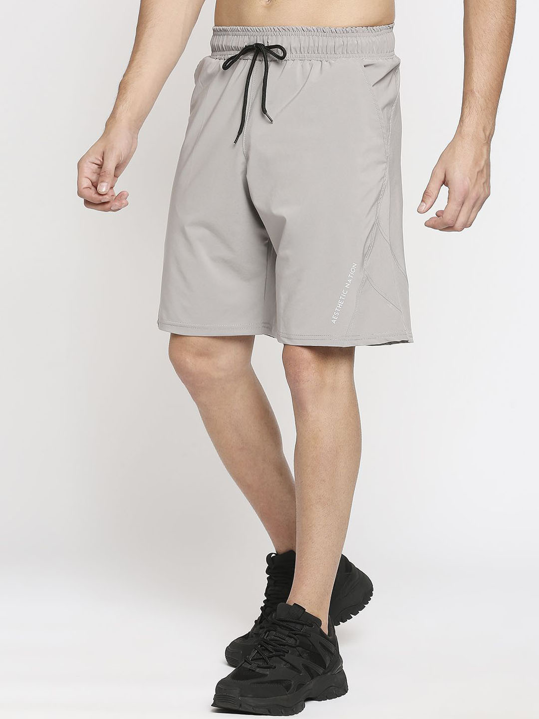 

AESTHETIC NATION Men Mid-Rise Sports Shorts, Grey
