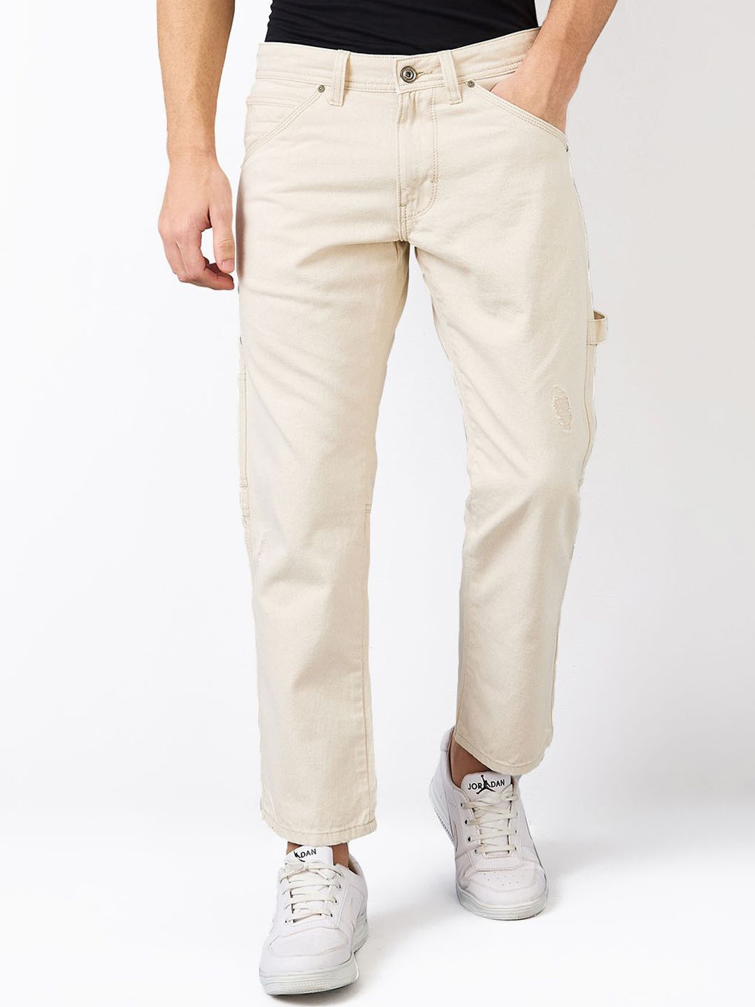 

SPYKAR Men Relaxed Fit Low Distress Jeans, Beige
