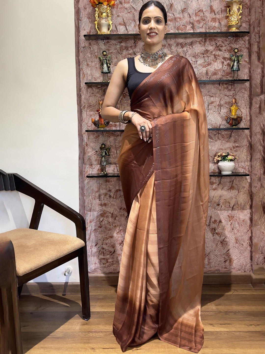 

bansari textiles Striped Saree, Mustard
