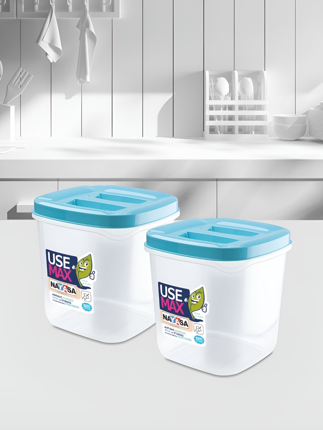 

Nayasa Use Max Set of 2 Blue Air-Tight Kitchen Storage Plastic Containers - 2L