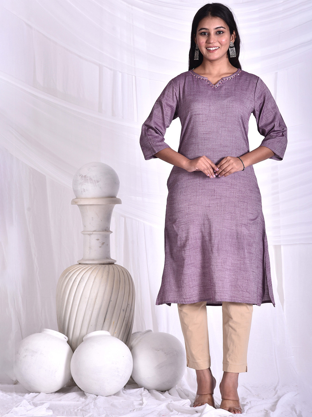 

Rashmi Shree Creation Women V - Neck Kurta, Purple