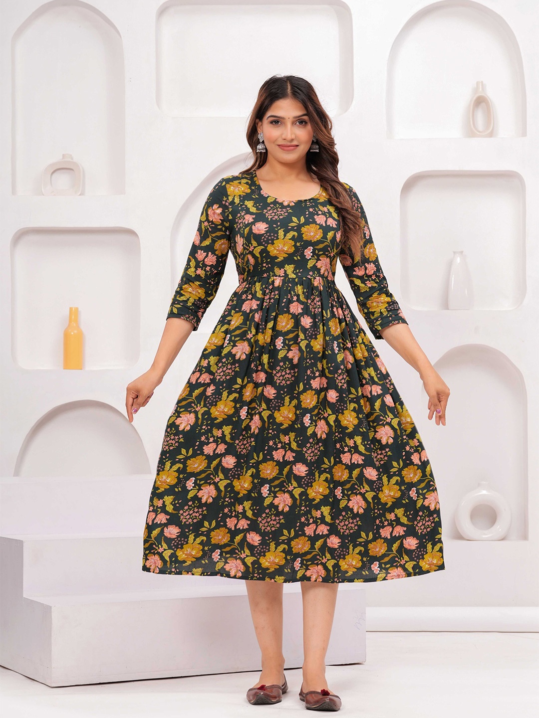 

yaltas Floral Print Maternity A-Line Dress, Green