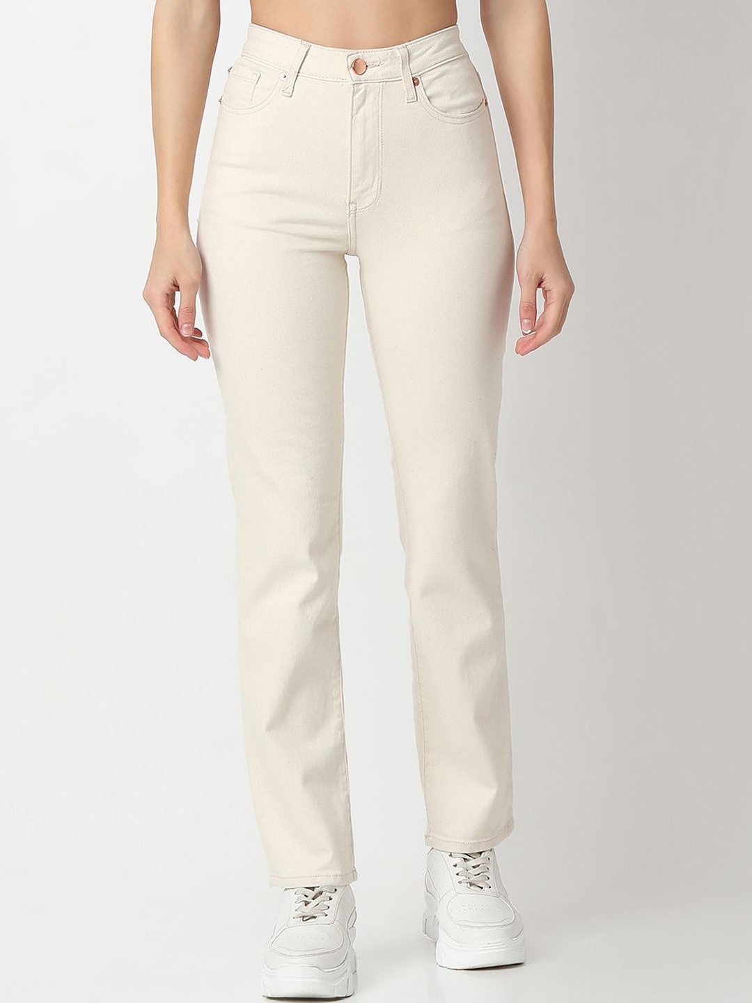 

SPYKAR Women Slim Fit Mid-Rise Cotton Jeans, Off white