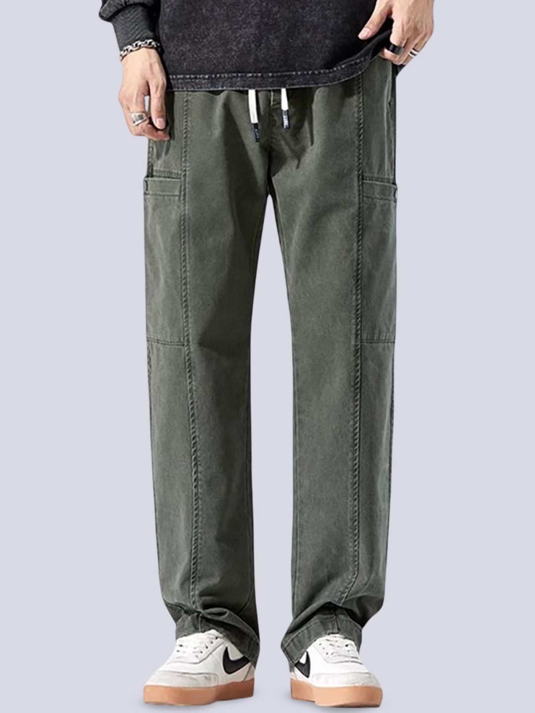 

StyleCast x Revolte Men Straight Fit Easy Wash Cargos Trousers, Green
