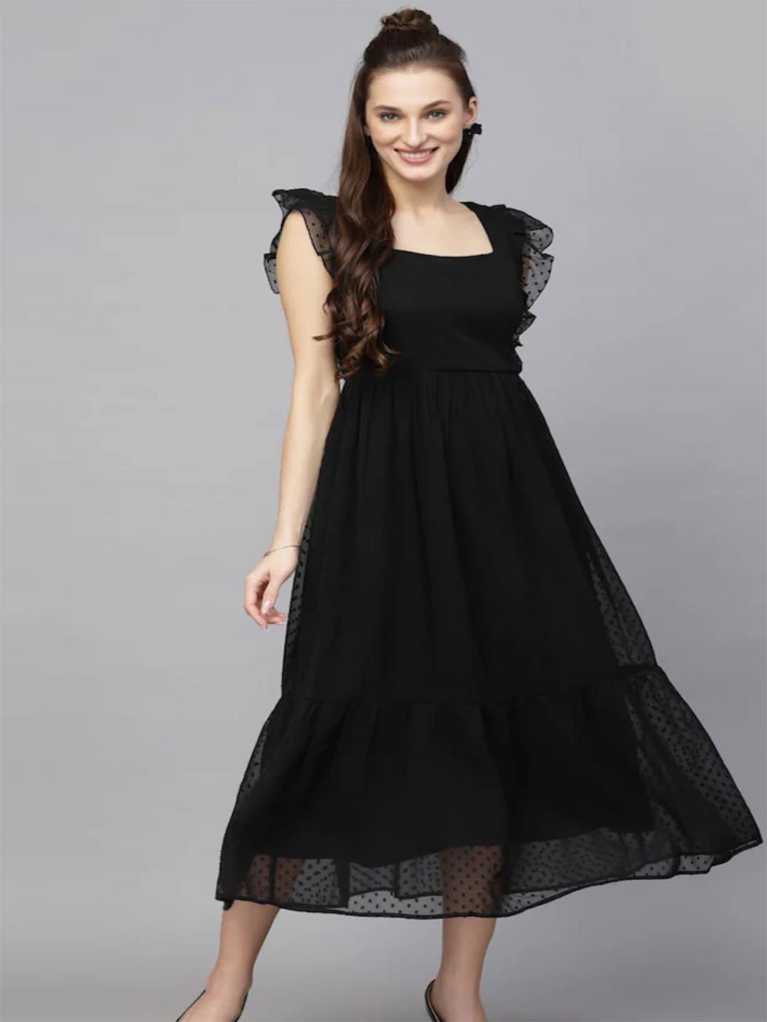 

BPT DESIGNER Women Dobby Georgette Dress, Black