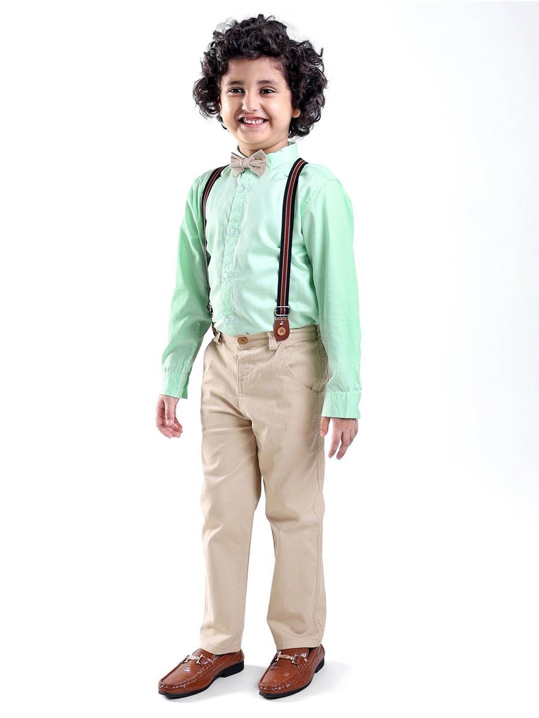 

Mark & Mia Boys Long Sleeves Shirt With Trousers And Suspender, Green