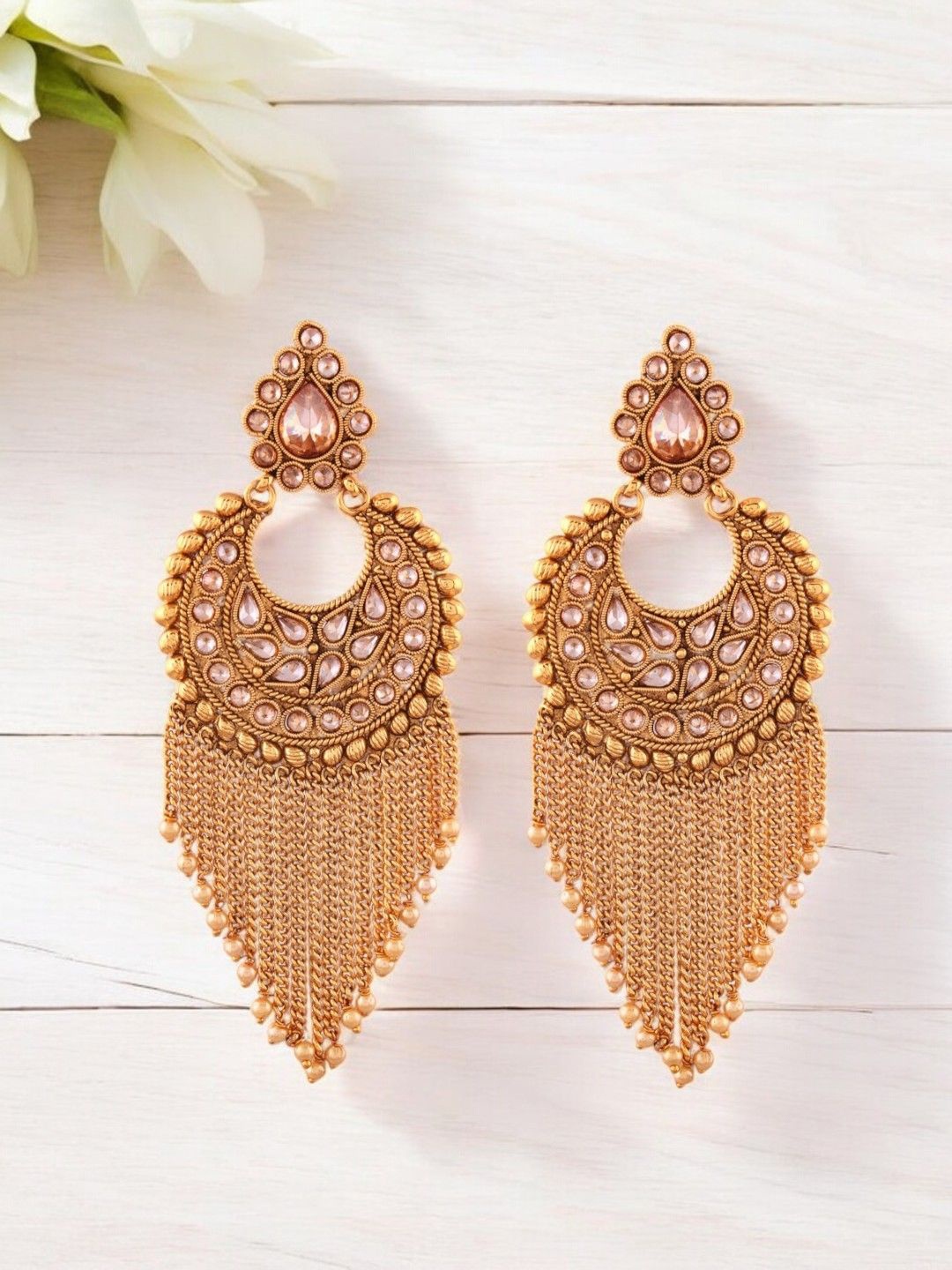 

Anouk Gold-Plated Rhinestone Studded Contemporary Drop Earrings