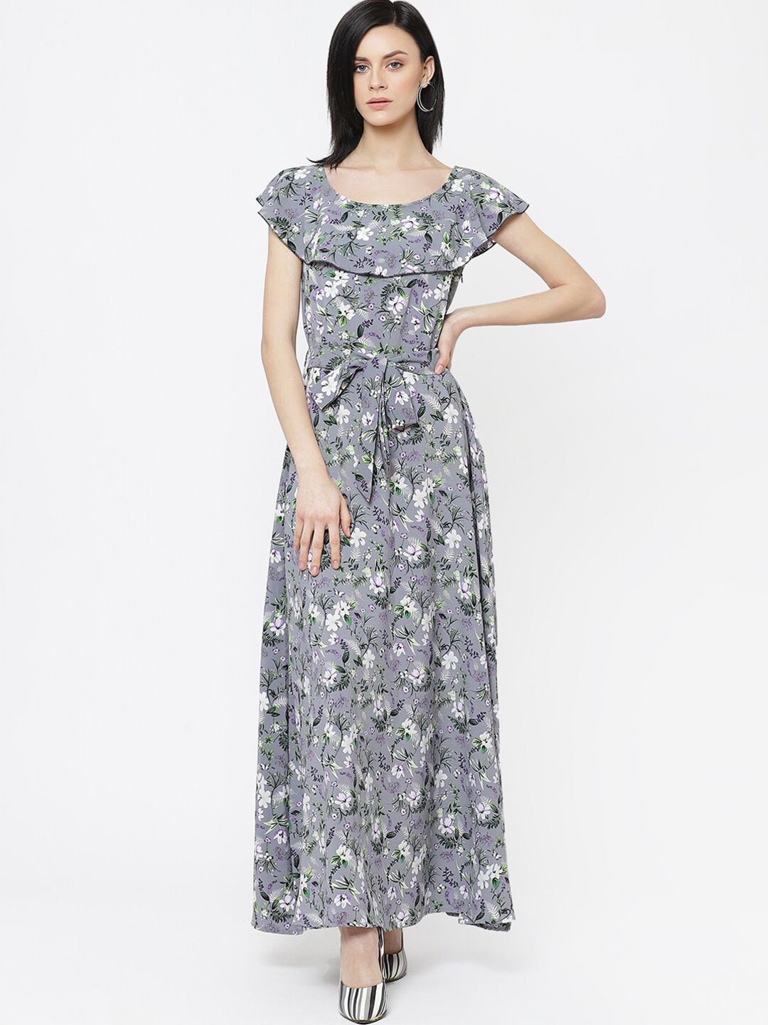 

DressBerry Floral Print Crepe Maxi Short Dress, Grey
